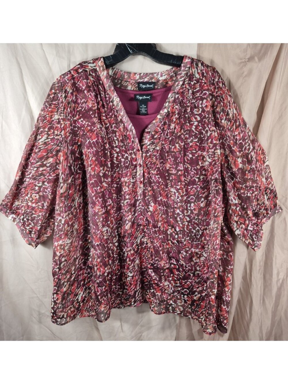 Maggie Barnes Women's Pink Floral Sheer w/Tank Liner Summer Top Plus Size 2X